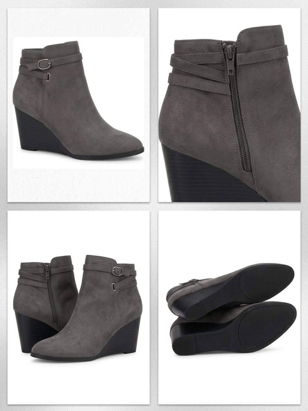 Grey Faux Suede Wedge Ankle Booties with Strap Detail Size 8 Women’s